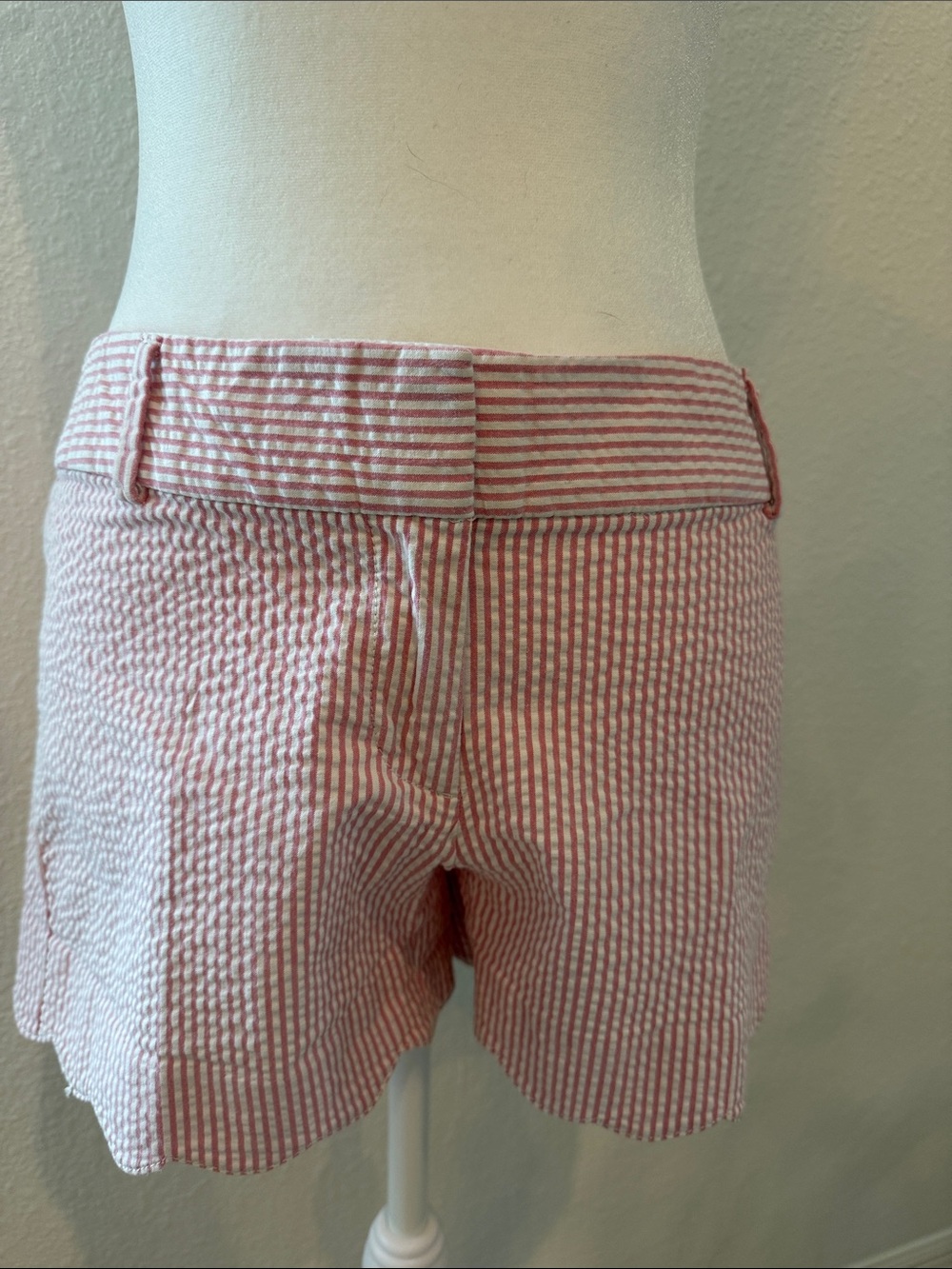 LOFT Pink Seersucker Striped Bermuda Shorts